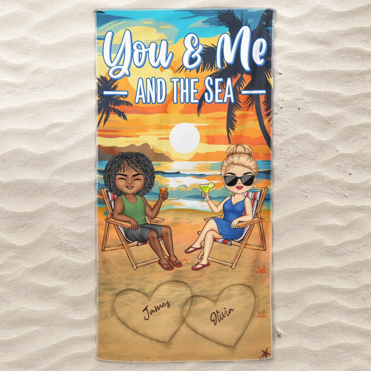 You And Me And The Sea Traveling Beach Swimming Picnic Vacation - Birthday, Funny Gift For Her, Him, Couples, Family - Personalized Custom Beach Towel