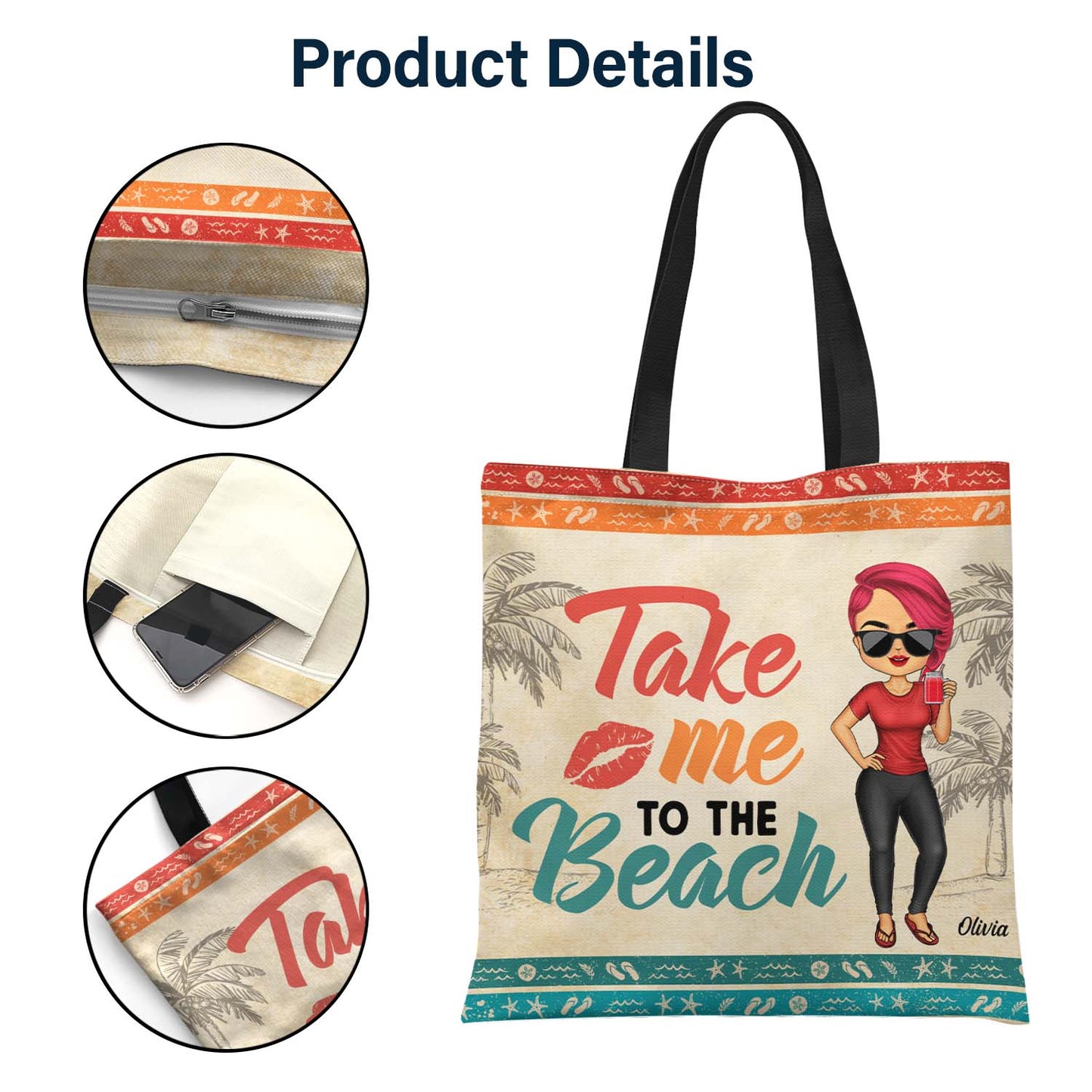 Take Me To The Beach Picnic Vacation Traveling - Gift For Her, Beach Lovers - Personalized Custom Zippered Canvas Bag