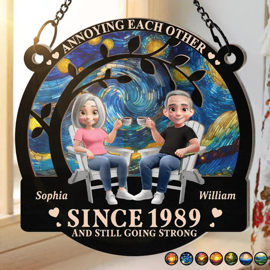 3D Effect Couple Annoying Each Other - Personalized Window Hanging Suncatcher Ornament