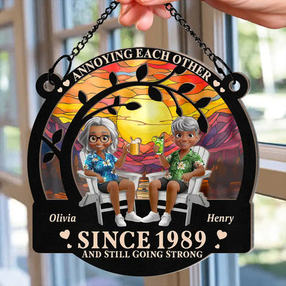 3D Effect Couple Annoying Each Other - Personalized Window Hanging Suncatcher Ornament