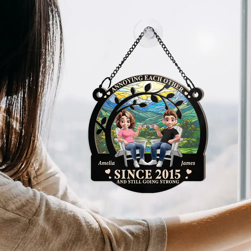 3D Effect Couple Annoying Each Other - Personalized Window Hanging Suncatcher Ornament