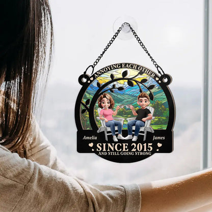 3D Effect Couple Annoying Each Other - Personalized Window Hanging Suncatcher Ornament