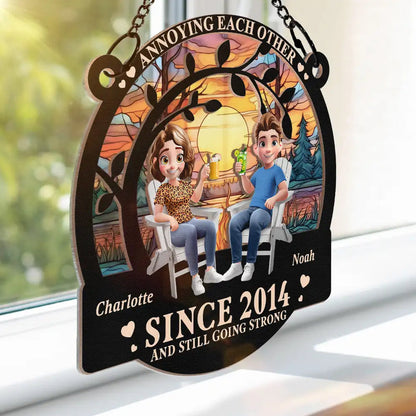 3D Effect Couple Annoying Each Other - Personalized Window Hanging Suncatcher Ornament