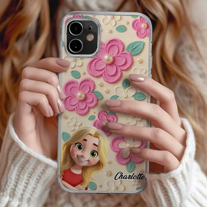 Grandma's Mom's Kids 3D Effect Flower Pattern - Personalized Clear Phone Case
