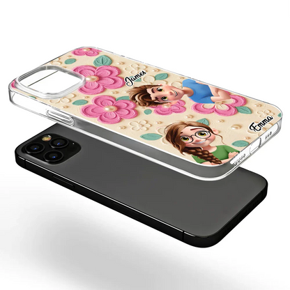 Grandma's Mom's Kids 3D Effect Flower Pattern - Personalized Clear Phone Case