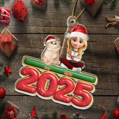 3D Effect Woman Man Sitting With Cats - Personalized Custom Shaped Acrylic Ornament