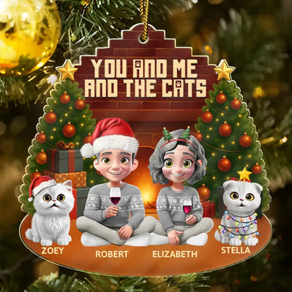 3D Effect Sitting Couple You And Me And The Cat - Personalized Custom Shaped Acrylic Ornament