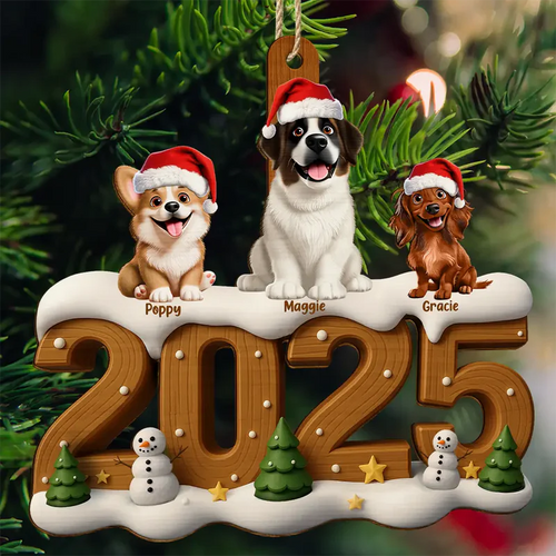 Christmas Cute 3D Effect Dog Cat - Personalized Custom Shaped Wooden Ornament