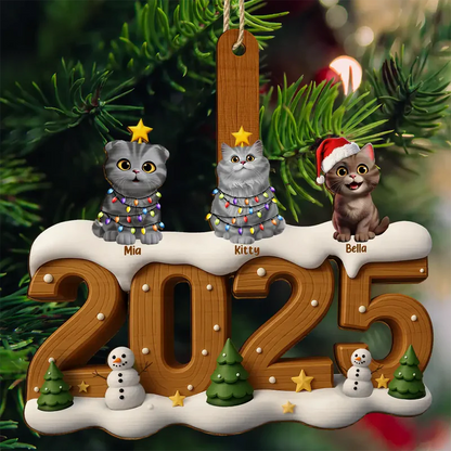 Christmas Cute 3D Effect Dog Cat - Personalized Custom Shaped Wooden Ornament