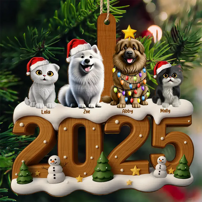 Christmas Cute 3D Effect Dog Cat - Personalized Custom Shaped Wooden Ornament