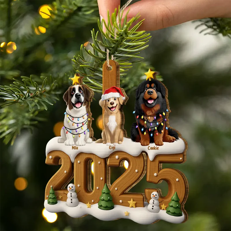 Christmas Cute 3D Effect Dog Cat - Personalized Custom Shaped Wooden Ornament