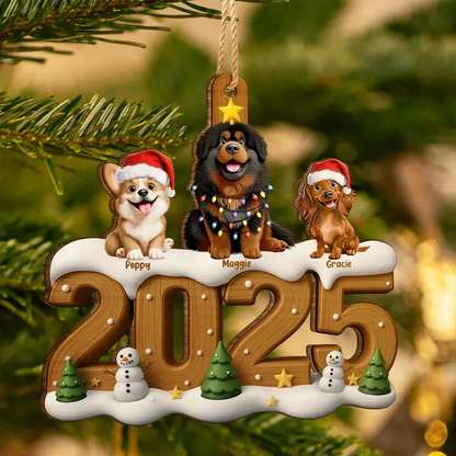 Christmas Cute 3D Effect Dog Cat - Personalized Custom Shaped Wooden Ornament
