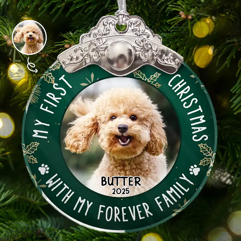 Custom Photo First Christmas Pet Lovers - Personalized Acrylic Ornament