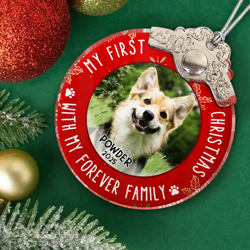 Custom Photo First Christmas Pet Lovers - Personalized Acrylic Ornament