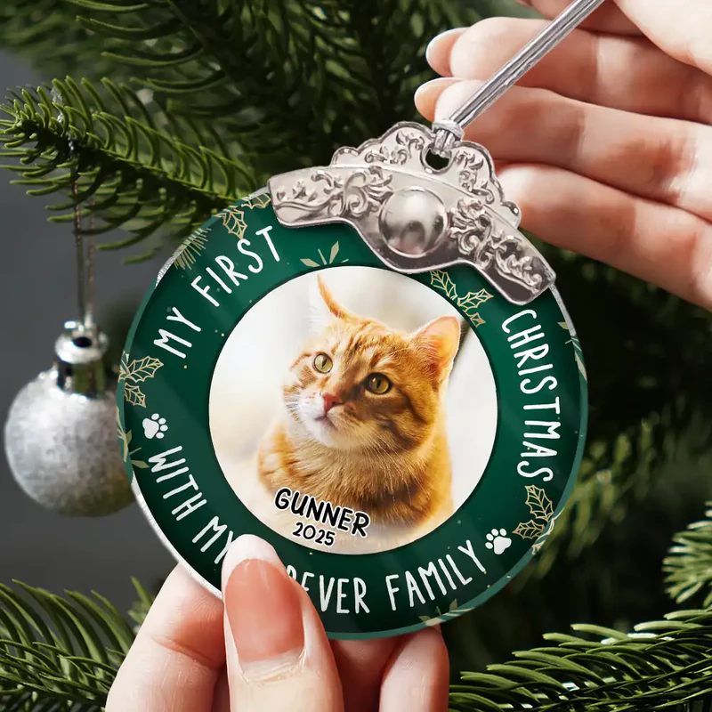 Custom Photo First Christmas Pet Lovers - Personalized Acrylic Ornament