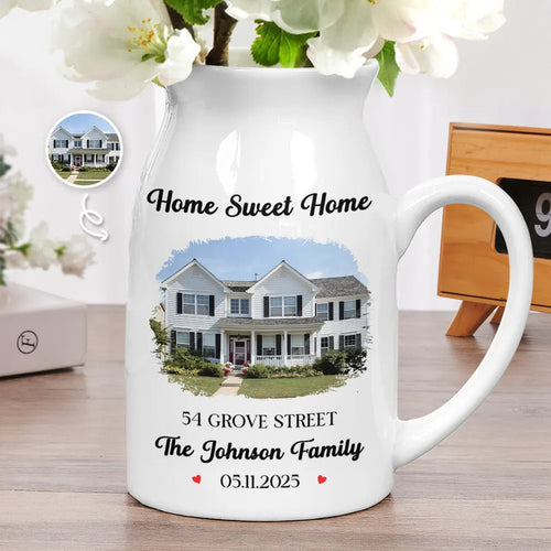Custom Photo Our First Home Housewarming Gifts For Couple Family - Personalized Ceramic Flower Vase