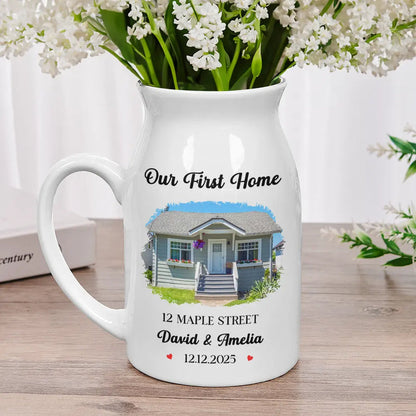 Custom Photo Our First Home Housewarming Gifts For Couple Family - Personalized Ceramic Flower Vase