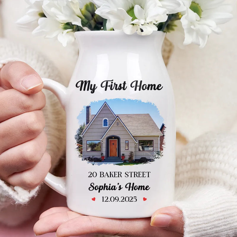 Custom Photo Our First Home Housewarming Gifts For Couple Family - Personalized Ceramic Flower Vase
