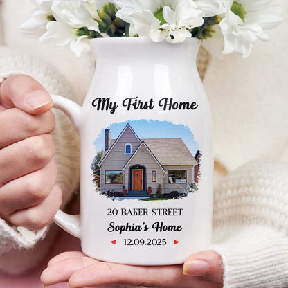 Custom Photo Our First Home Housewarming Gifts For Couple Family - Personalized Ceramic Flower Vase