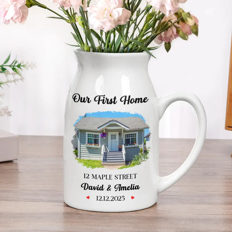 Custom Photo Our First Home Housewarming Gifts For Couple Family - Personalized Ceramic Flower Vase
