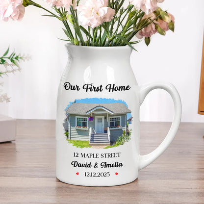 Custom Photo Our First Home Housewarming Gifts For Couple Family - Personalized Ceramic Flower Vase