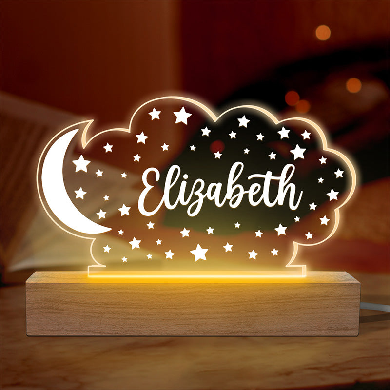 Lovely Moon & Stars - Family Personalized Custom Heart 3D LED Light - Mother's Day, Baby Shower Gift, Gift For First Mom