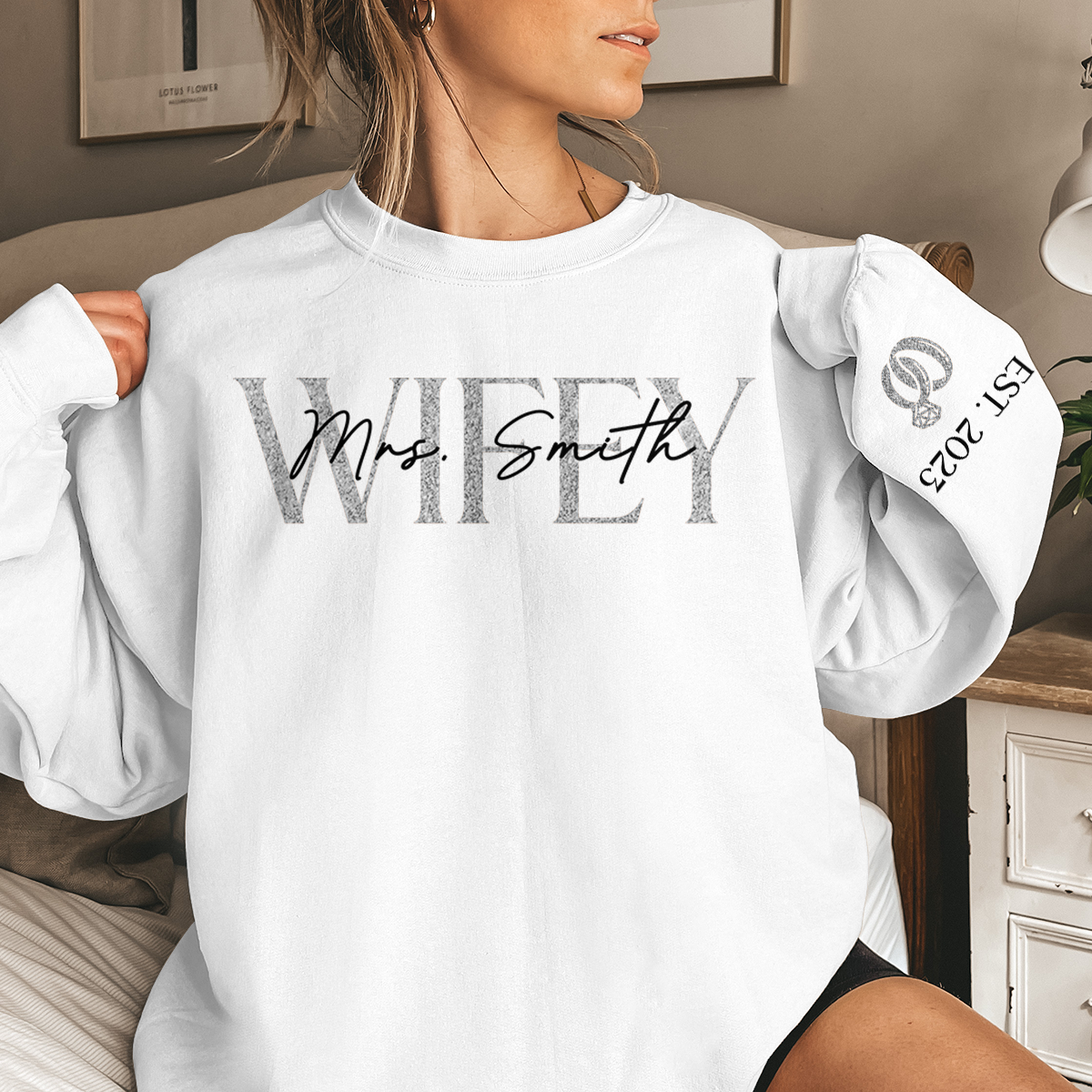 The Love Of My Life My Wifey - Couple Personalized Custom Unisex Sweatshirt With Design On Sleeve - Gift For Husband Wife, Anniversary