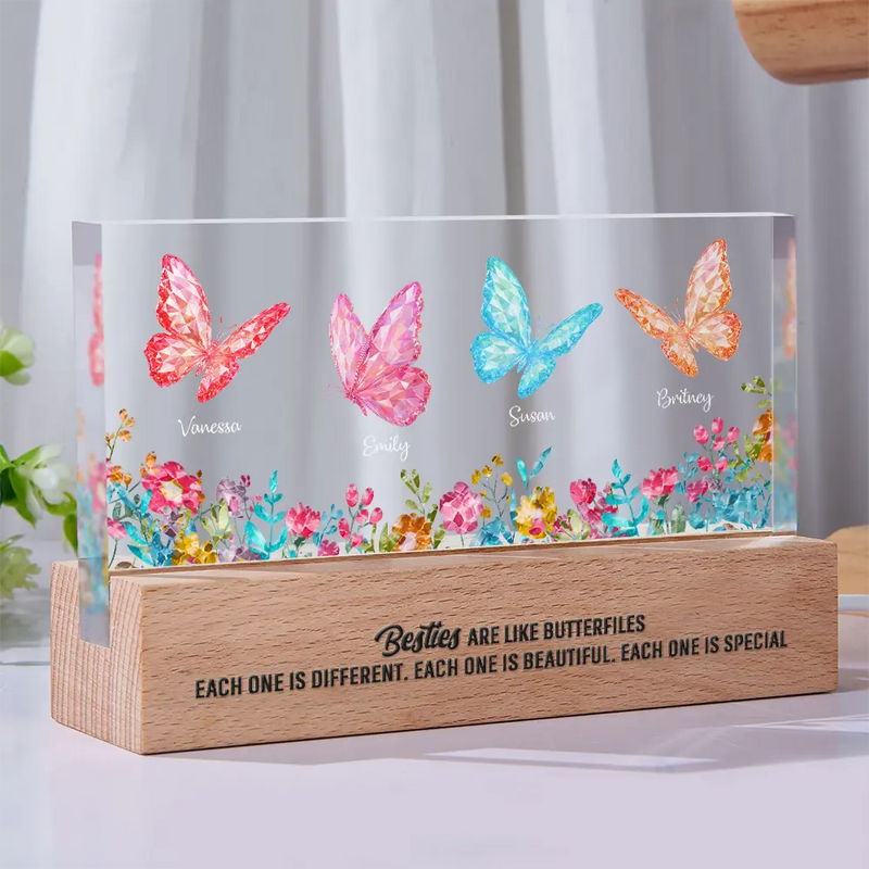 Besties Sisters Friends With Crystal Butterfly Effect - Personalized Rectangle LED Light