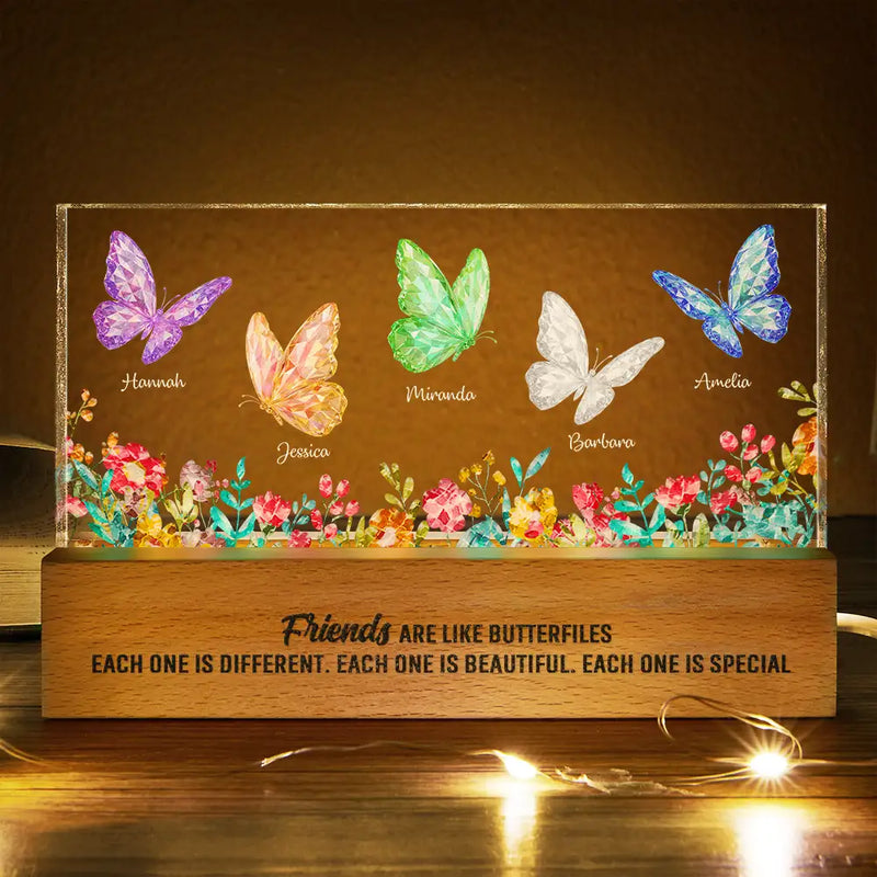 Besties Sisters Friends With Crystal Butterfly Effect - Personalized Rectangle LED Light
