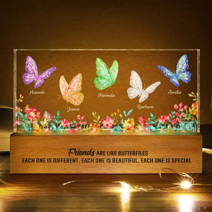 Besties Sisters Friends With Crystal Butterfly Effect - Personalized Rectangle LED Light
