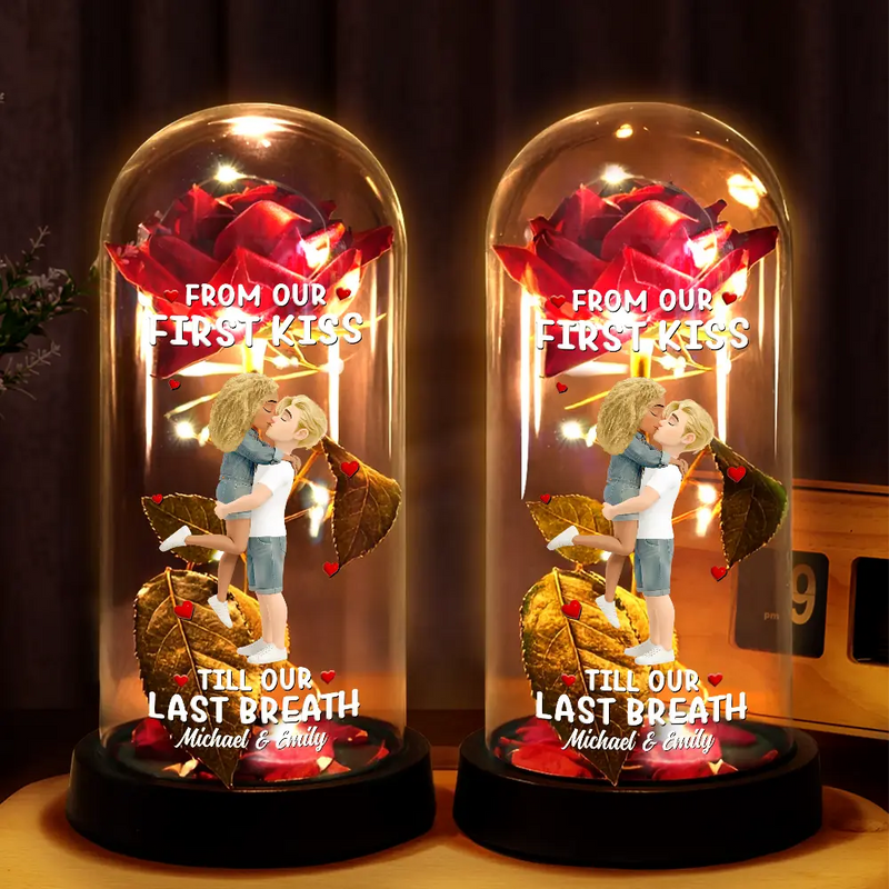 Forever Yours 3D Effect Flannel Standing Couple - Personalized Everlasting Rose Dome Lamp
