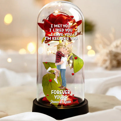 Forever Yours 3D Effect Flannel Standing Couple - Personalized Everlasting Rose Dome Lamp