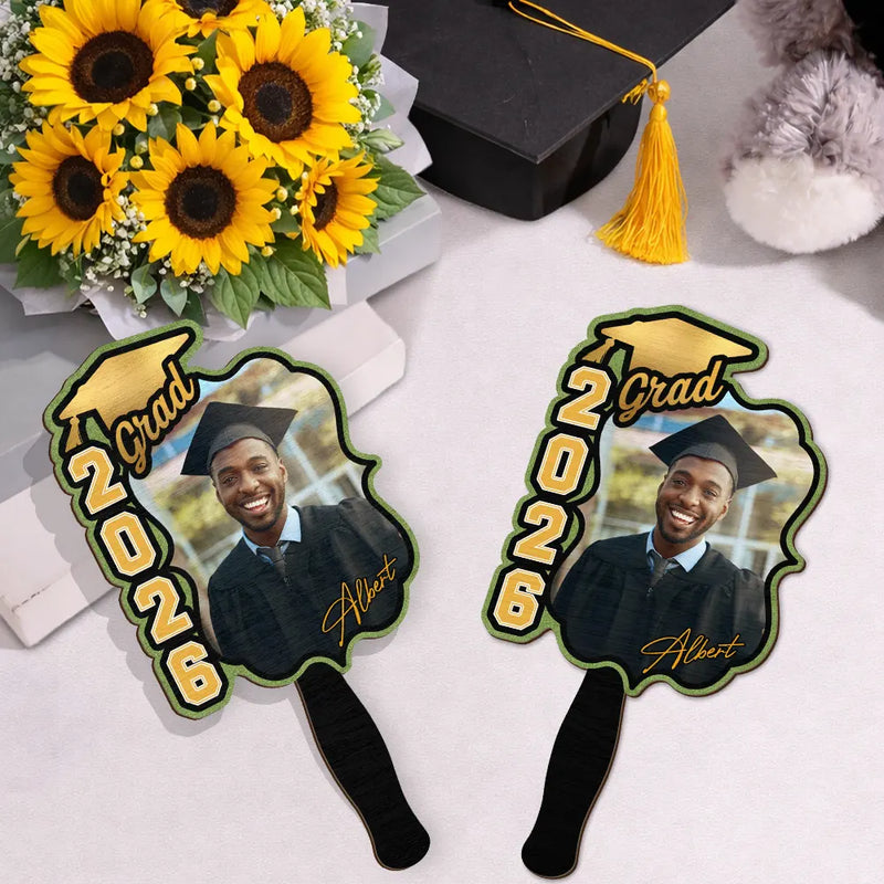 Custom Photo Congrats Graduation With Team School's Logo - Personalized Graduation Handheld Fan
