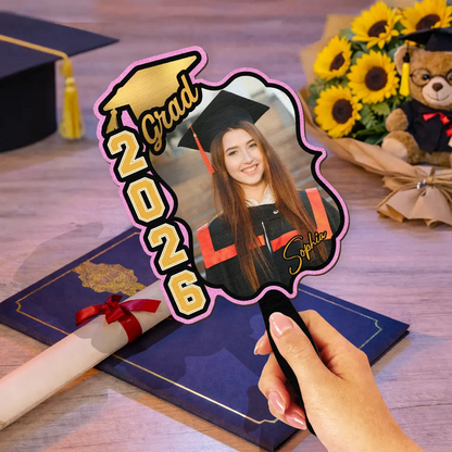 Custom Photo Congrats Graduation With Team School's Logo - Personalized Graduation Handheld Fan