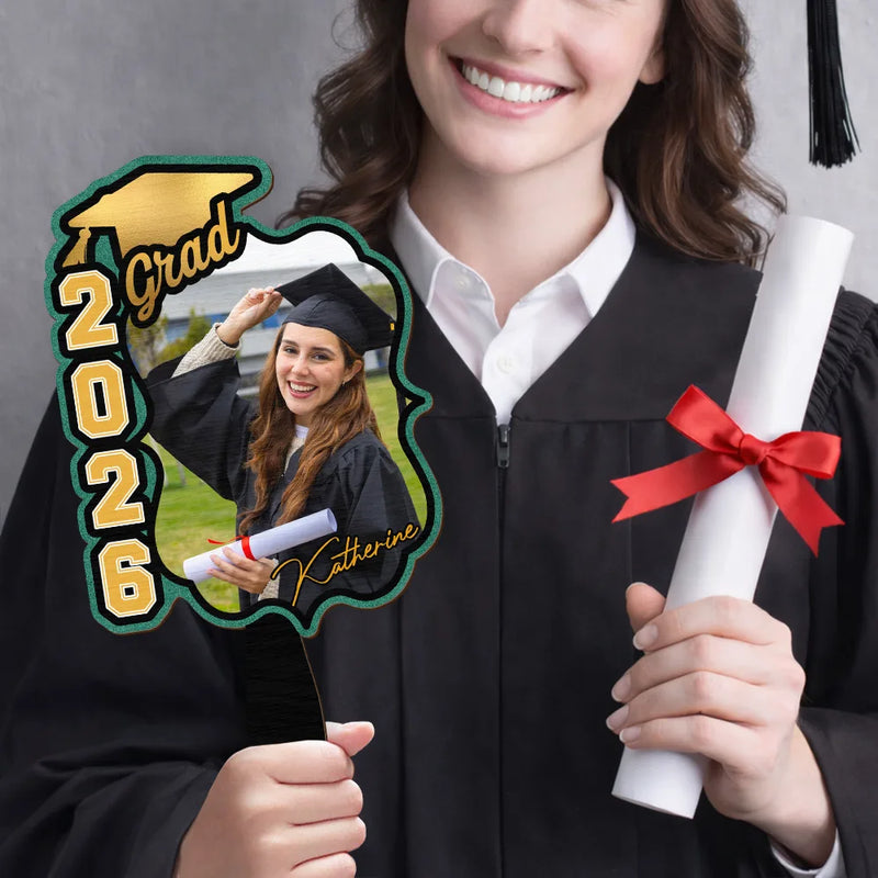 Custom Photo Congrats Graduation With Team School's Logo - Personalized Graduation Handheld Fan