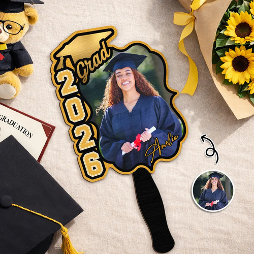 Custom Photo Congrats Graduation With Team School's Logo - Personalized Graduation Handheld Fan