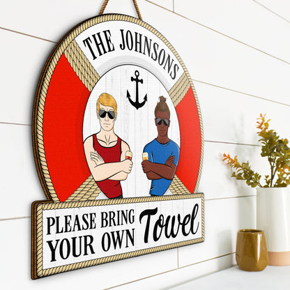 Your Own Towel - Swimming Pool Decoration For Couple - Personalized Custom Shaped Wood Sign