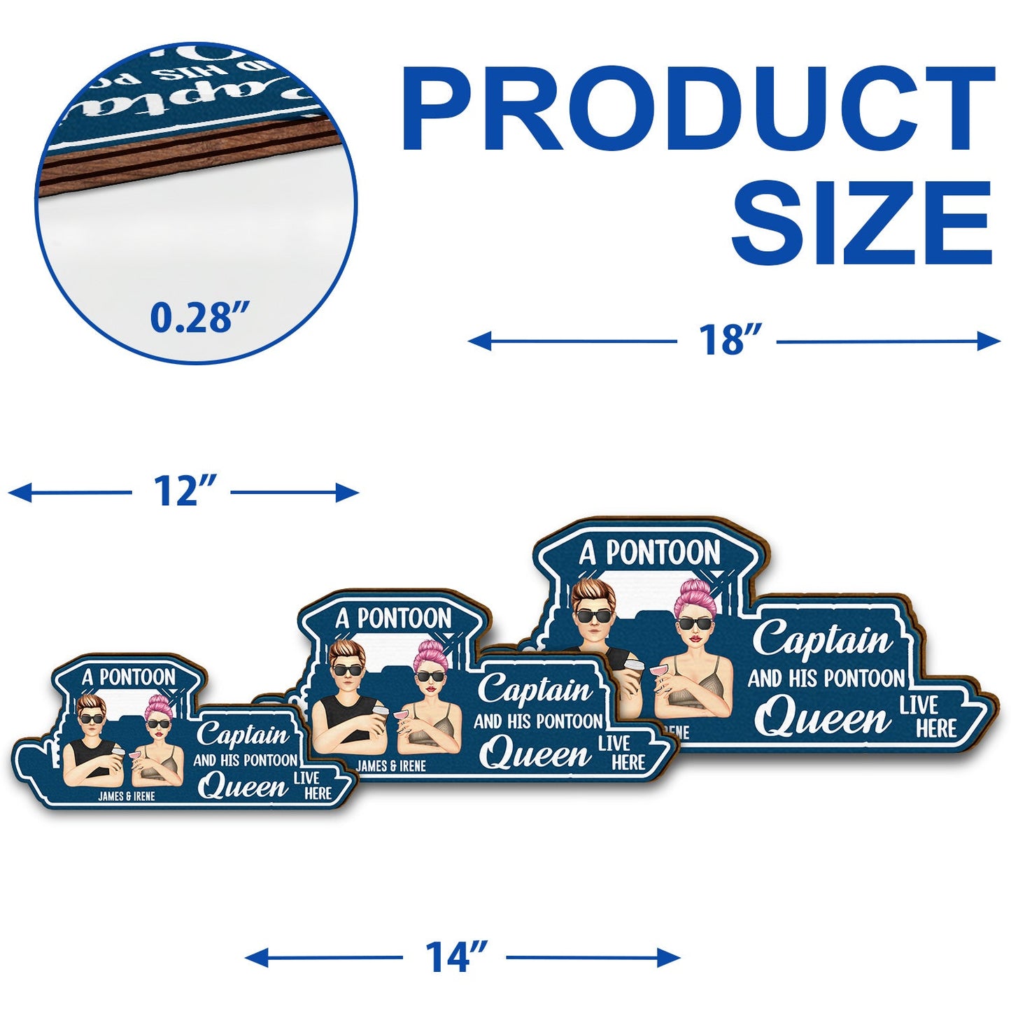 Pontoon Couple Pontoon Captain & Pontoon Queen - Gift For Couples, Lake House Decor - Personalized Custom Shaped Wood Sign