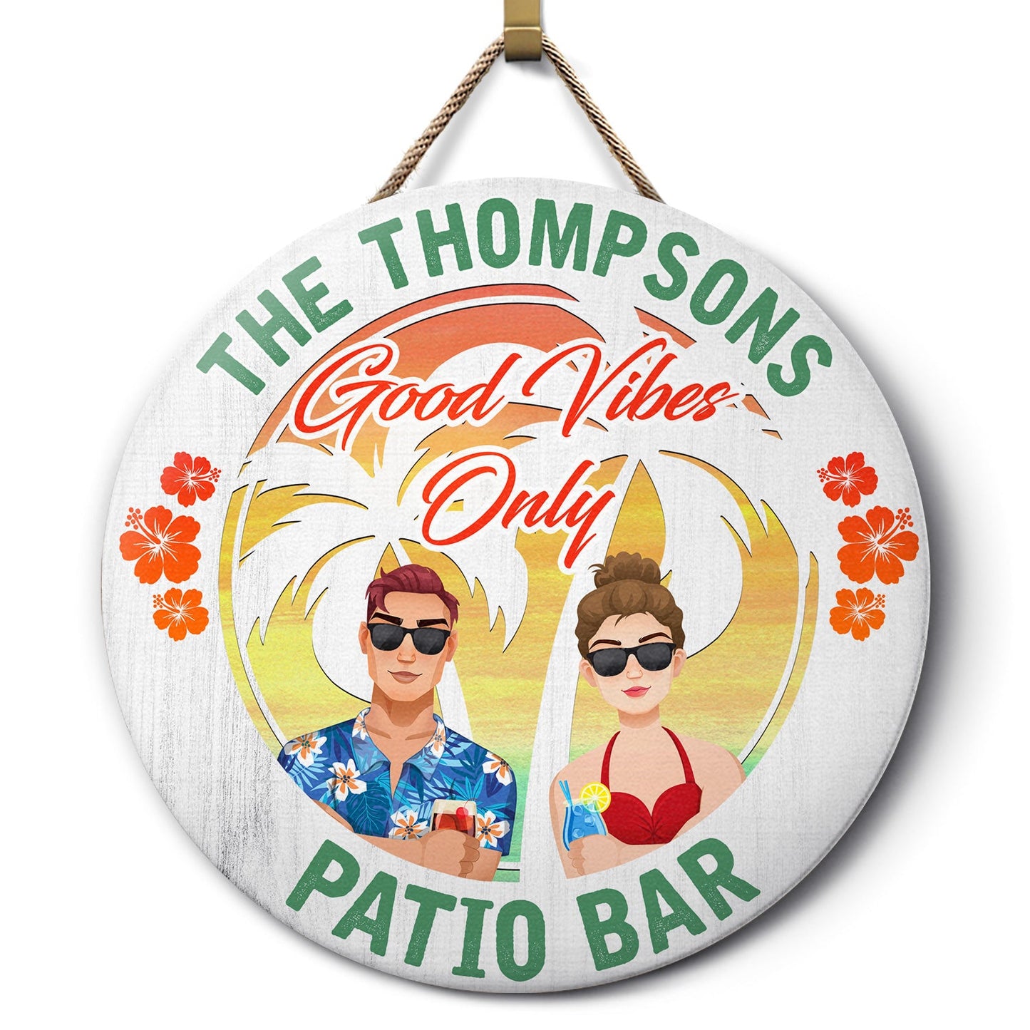 Couple Good Vibes Only - Home Decor For Patio, Pool, Hot Tub, Deck, Bar - Personalized Wood Circle Sign