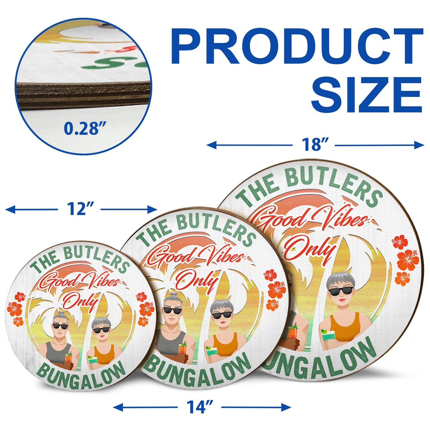 Couple Good Vibes Only - Home Decor For Patio, Pool, Hot Tub, Deck, Bar - Personalized Wood Circle Sign