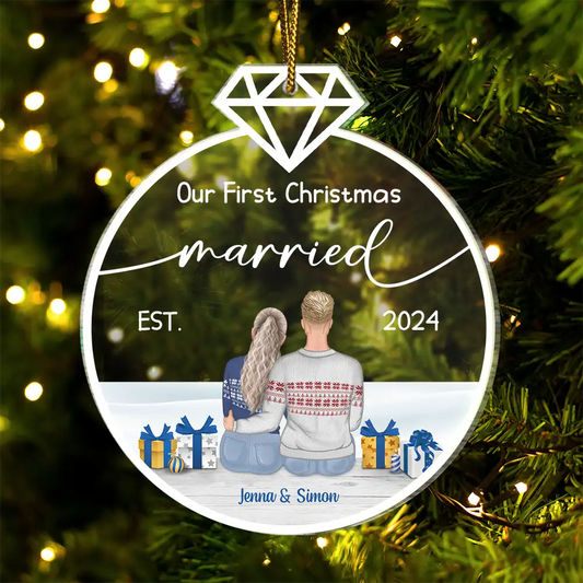 Our First Christmas Married - Gift For Couples - Personalized Custom Shaped Acrylic Ornament