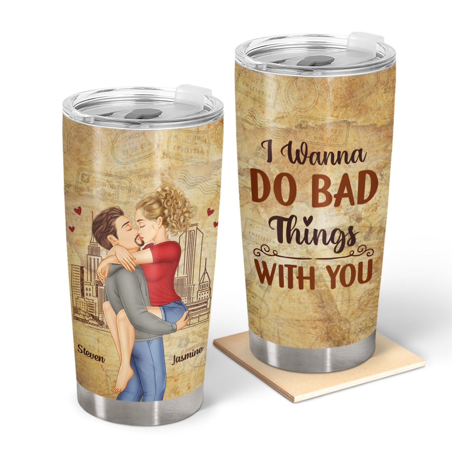 Couple Kissing I Wanna Do Bad Things With You - Gift For Couples - Personalized Tumbler