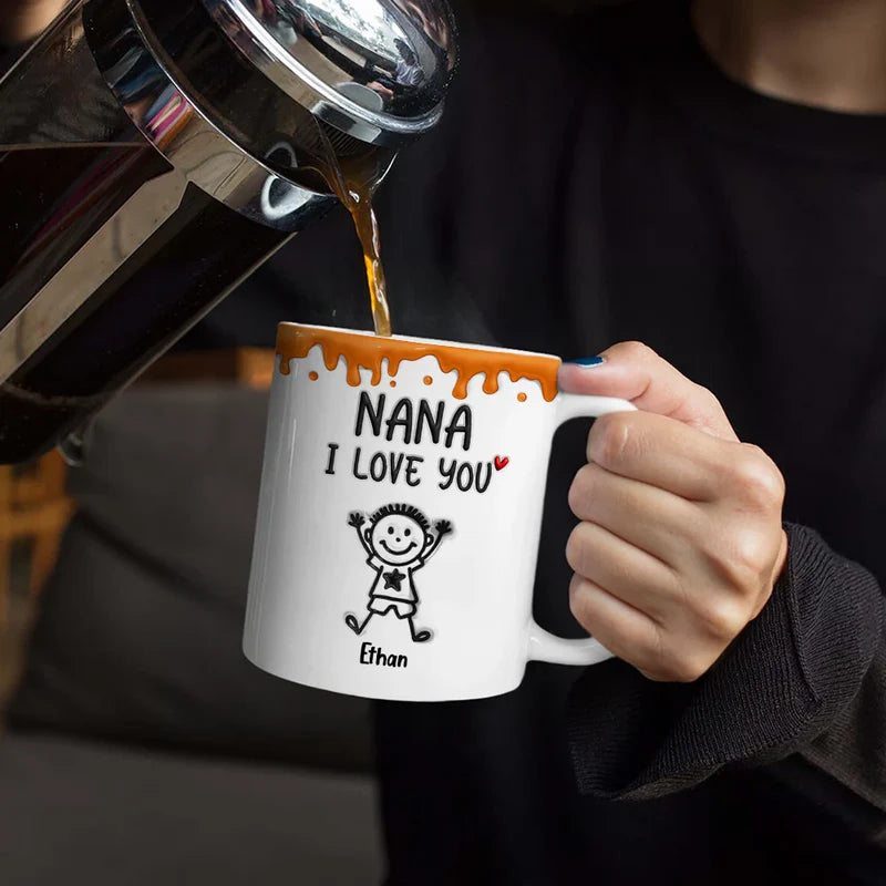 Mom We Love You 3D Inflated Effect Stick Figure - Personalized White Edge-to-Edge Mug