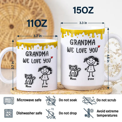 Mom We Love You 3D Inflated Effect Stick Figure - Personalized White Edge-to-Edge Mug