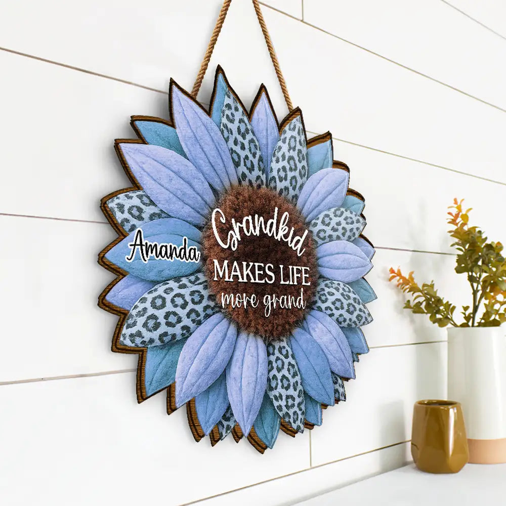 3D Plush Effect Sunflower Grandkids Make Life Grand - Personalized Custom Shaped Wood Sign