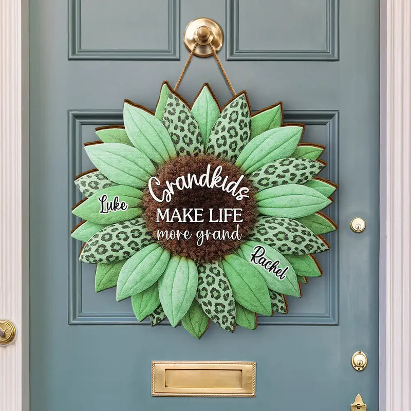 3D Plush Effect Sunflower Grandkids Make Life Grand - Personalized Custom Shaped Wood Sign