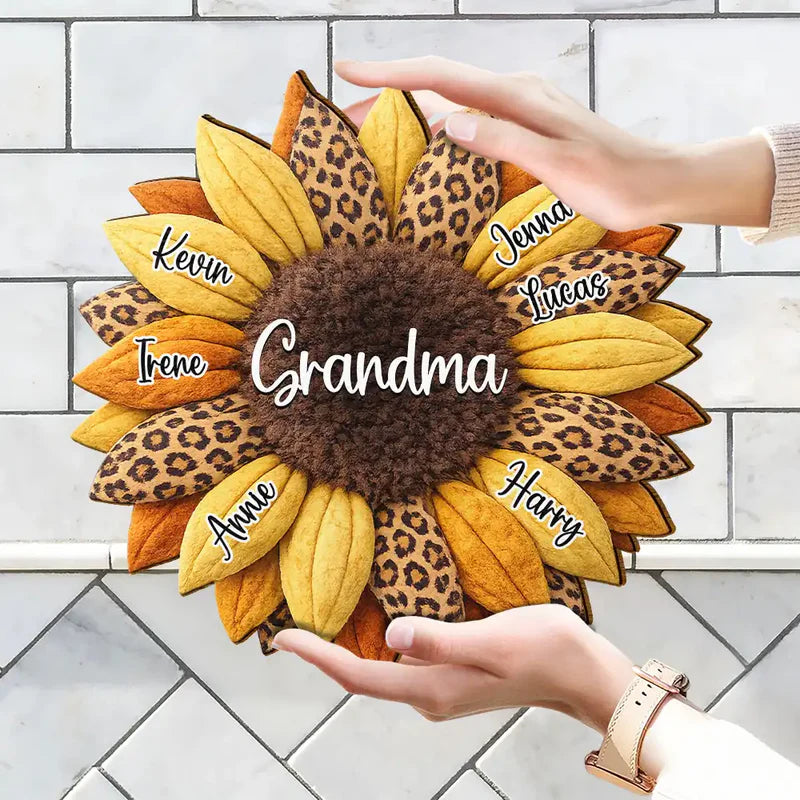 3D Plush Effect Sunflower Grandkids Make Life Grand - Personalized Custom Shaped Wood Sign