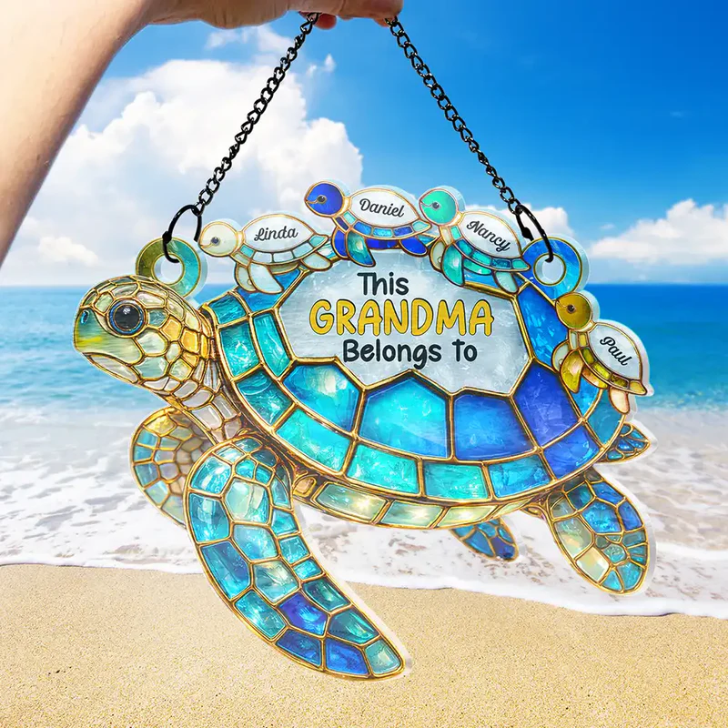 Turtle This Grandma Belongs To - Personalized Window Hanging Suncatcher Ornament