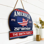 America 250th Anniversary US Semiquincentennial Birthday - Personalized Custom Shaped Wood Sign