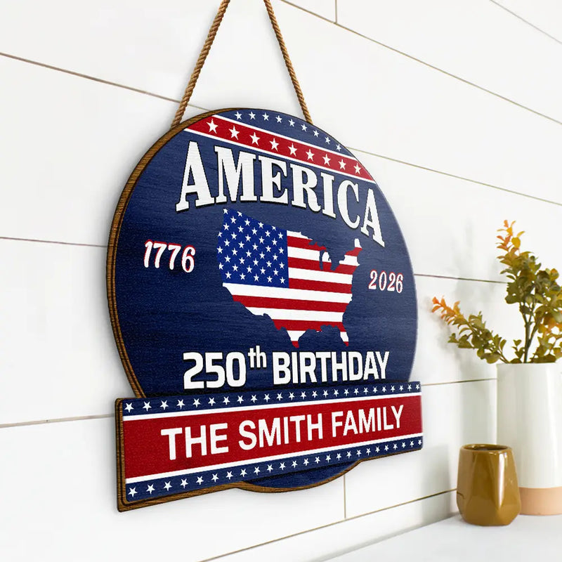 America 250th Anniversary US Semiquincentennial Birthday - Personalized Custom Shaped Wood Sign